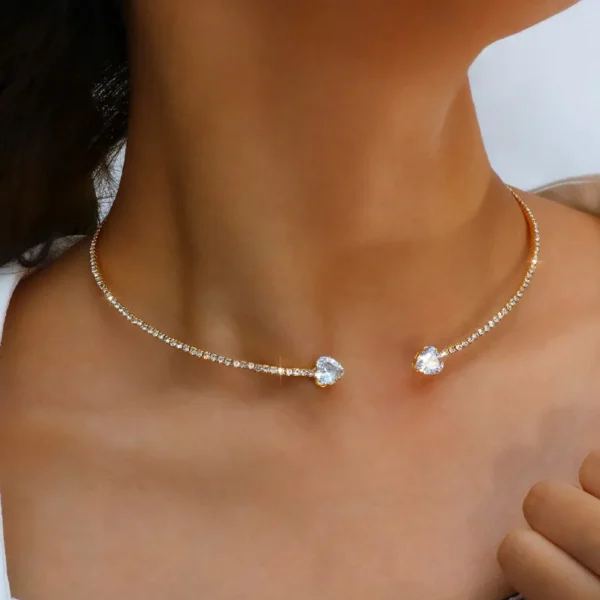 Fashion Rhinestone Heart Collar Choker Necklace For Women Simple Open Collar Golden Necklace For Women Choker Necklace Jewelry - Image 2